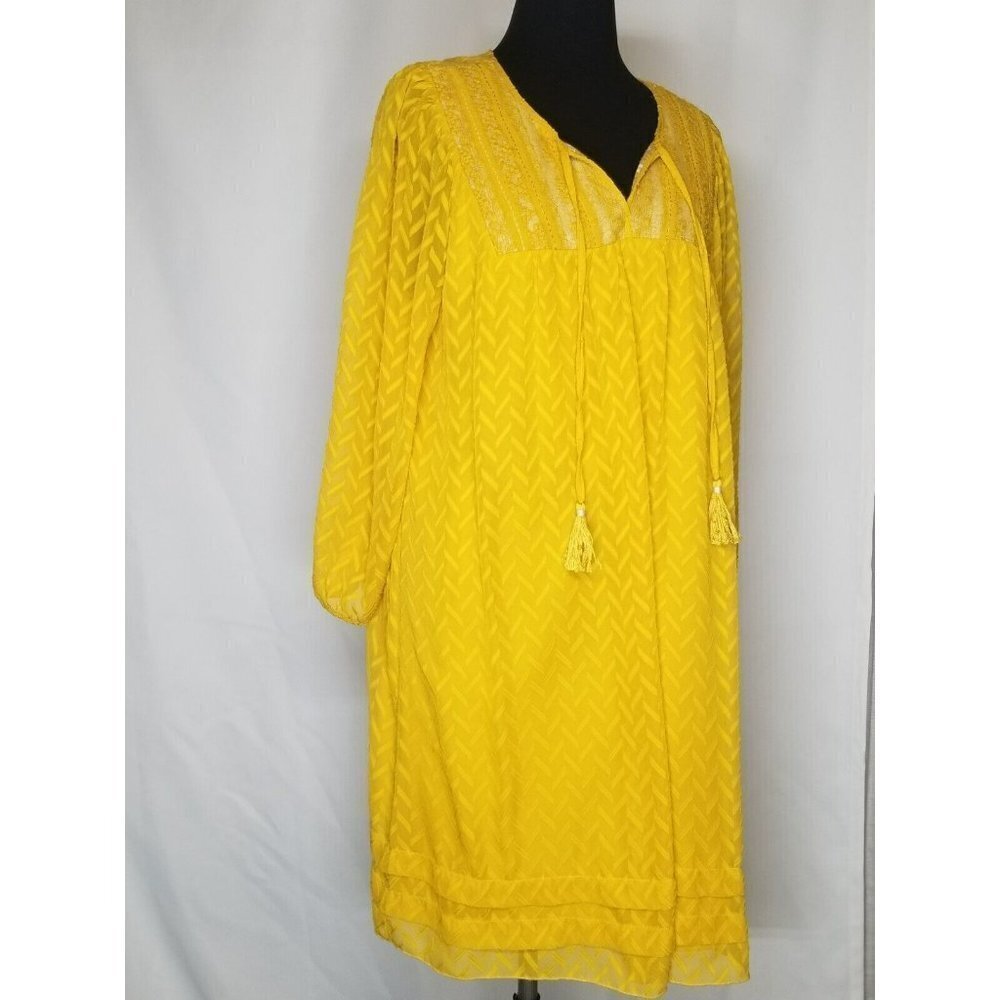Anthropolgie One September Anwen Long Sleeve‎ Dress yellow Boho Peasant Size L